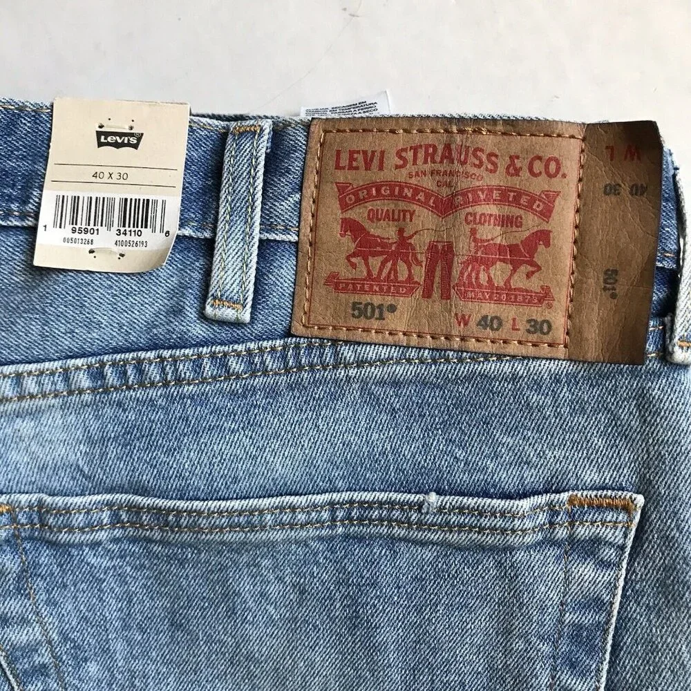 Levi's 501 Original Stretch‎ Blue Jeans Mens Size 40x30 Distressed Button Fly